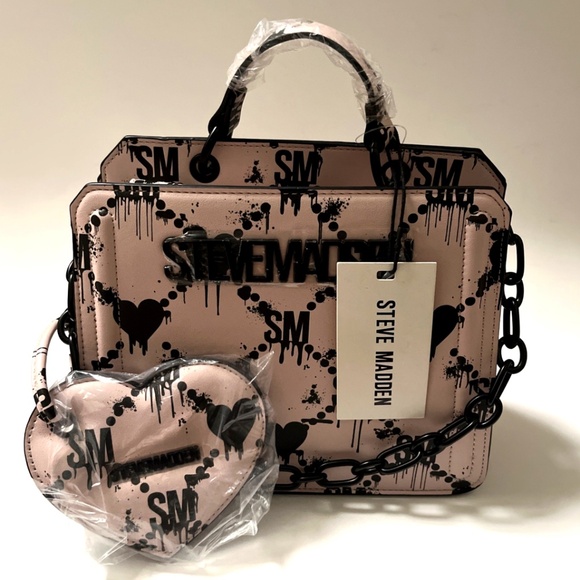 NWT STEVE MADDEN Graffiti Heart Satchel Crossbody + Pouch – Dual Compartment - Picture 10 of 10